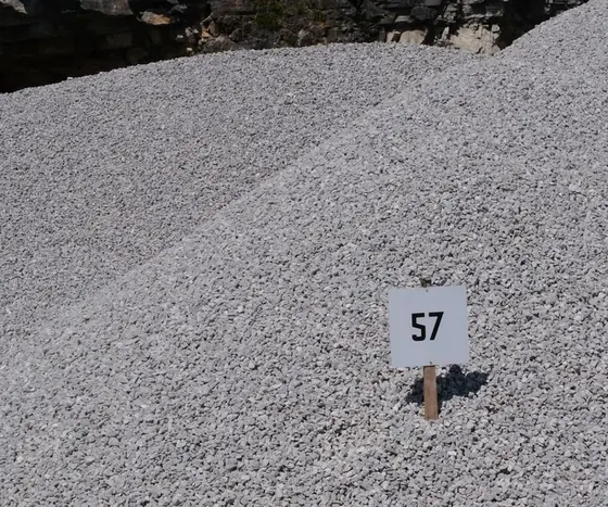 Pile of #57 crushed stone gravel at the quarry